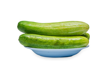Fresh green cucumber on white background