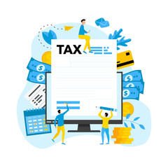 Online tax payment vector illustration concept. Filling tax form