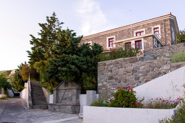 Fototapeta na wymiar Architecture in the village of Agios Efstratios island, Greece