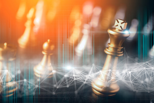 chess board business creative strategy ideas concept double exposure with virtual technology infographic design screen