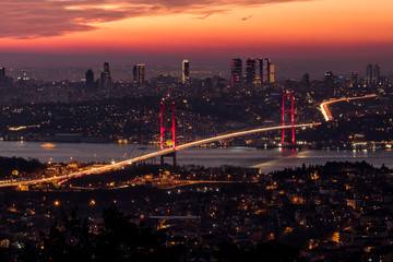 Bosphorus Bridge and Cityscape of Istanbul. Istanbul background photo at sunset. Beautiful Istanbul view from Camlica 