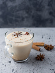 Masala tea in a glass Cup on the table