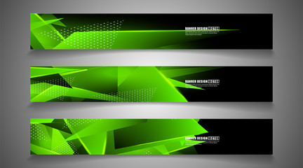 Obraz premium set the triangle background light header banner. Abstract composition of 3D triangles. Modern geometric green backgrounds isolated black