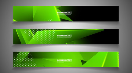 Fototapeta premium set the triangle background light header banner. Abstract composition of 3D triangles. Modern geometric green backgrounds isolated black