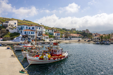 View to the picturesque harbor of Ai Stratis island, Greece