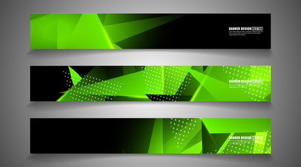 Fototapeta premium set the triangle background light header banner. Abstract composition of 3D triangles. Modern geometric green backgrounds isolated black