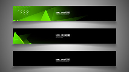 Fototapeta premium set the triangle background light header banner. Abstract composition of 3D triangles. Modern geometric green backgrounds isolated black