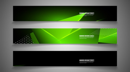 Fototapeta premium set the triangle background light header banner. Abstract composition of 3D triangles. Modern geometric green backgrounds isolated black