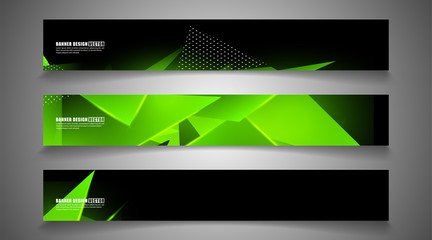 set the triangle background light header banner. Abstract composition of 3D triangles. Modern geometric green backgrounds isolated black