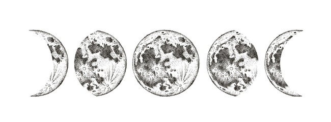 Moon phases isolated, hand drawn illustration. 