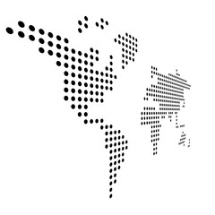 Dotted map of World. Side view distortion. Black vector dots on white background