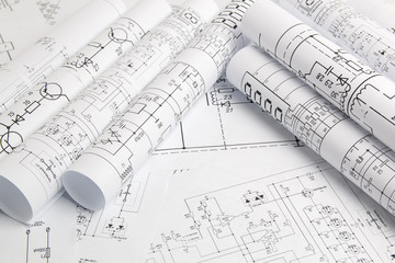 paper rolls of electrical engineering drawings