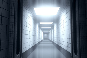 Spooky Haunted Lunatic Hospital Corridor 3D Illustration - 284534420