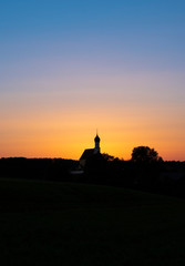Church of the Assumption in the sunset, Jenhausen, Bavaria, Germany