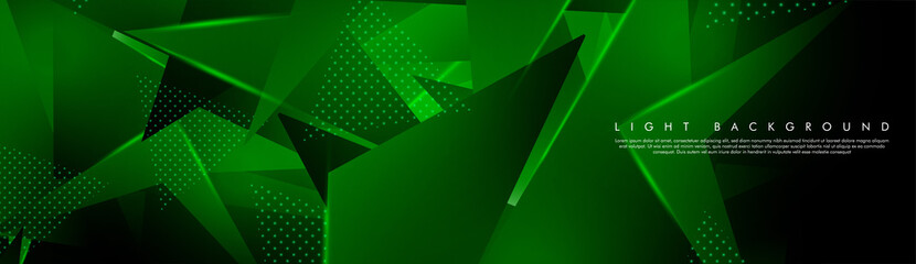 Triangular background. Abstract composition of 3D triangles. The geometric background of modern green is insulated black