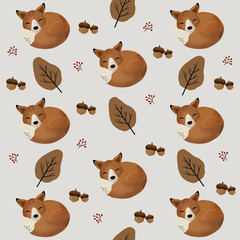 Obraz premium Autumn forest pattern with cute foxes.