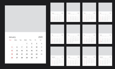 Vector design template of calendar for 2020 year.