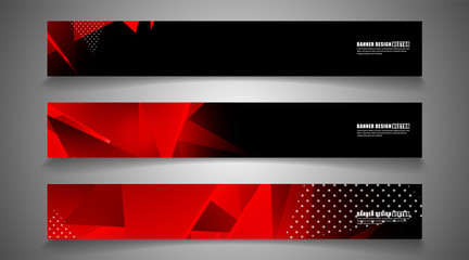 set the triangle background light header banner. Abstract composition of 3D triangles. Modern geometric red backgrounds isolated black