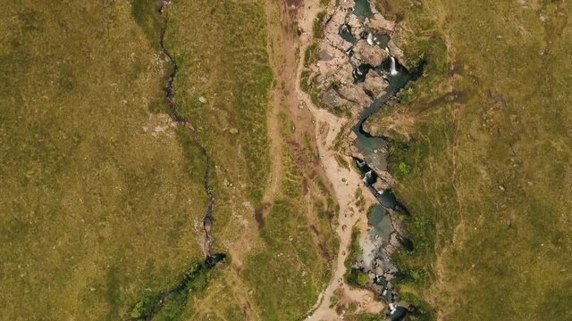 Aerial view on fairy pools, waterfalls, clear water on Isle of Skye, Scotland