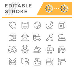 Set editable stroke line icons of toys