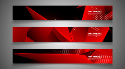 set the triangle background light header banner. Abstract composition of 3D triangles. Modern geometric red backgrounds isolated black
