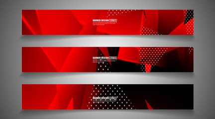 set the triangle background light header banner. Abstract composition of 3D triangles. Modern geometric red backgrounds isolated black