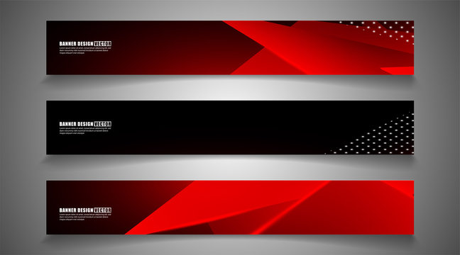 set the triangle background light header banner. Abstract composition of 3D triangles. Modern geometric red backgrounds isolated black