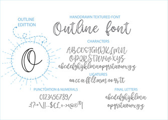 Hand drawn vector alphabet font font with letters, numbers, symbols alternates and ligatures. For calligraphy, lettering, hand made quotes.