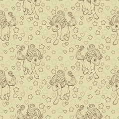 Seamless pattern with cute cartoon unicorn and stars.
