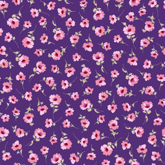 Seamless pattern of beautiful little flowers and plants,