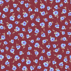 Seamless pattern of beautiful little flowers and plants,
