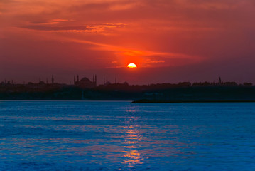 Istanbul, Turkey, 13 June 2007: Sunset at Hagia Sophia, Sultanahmet