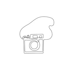 Сamera line art isolated vector illustration, vintage photo camera continuous line drawing, tattoo, print and logo design, silhouette single line on a white background. 