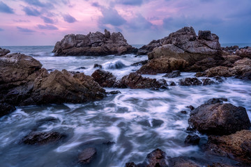 Fototapeta na wymiar Long exposure seascape in sunset time