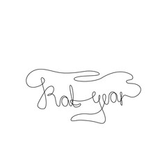 Rat Year lettering text for greeting card, 2020, continuous line drawing, happy new year decorations for posters, print, single line on a white background, isolated vector illustration.