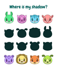 Find the correct shadow. Logic game for children.