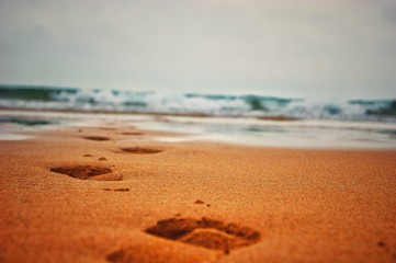 Footprints leading to the sea