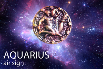 Zodiac sign symbol Aquarius over stars and galaxy like astrology concept 