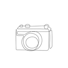 Сamera line art isolated vector illustration, vintage photo camera continuous line drawing, tattoo, print and logo design, silhouette single line on a white background. 