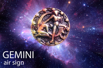 Zodiac sign symbol Gemini over stars and galaxy like astrology concept 
