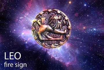 Zodiac sign symbol Leo Lion over stars and galaxy like astrology concept 