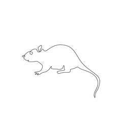 Rat continuous line drawing, Chinese Zodiac Sign Year of Rat, Happy New Year 2020 year of the rat, mouse,design for greeting card, logo, posters, print, tattoo, single line on white background.