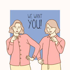 Business people pointing their fingers at you. Hand drawn style vector design illustrations.