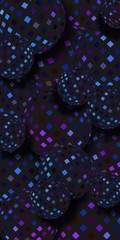 3d spheres galaxy abstract mosaic background. Dark low shimmer pattern. Futuristic decorative wallpaper trend. Creative vertical banner.