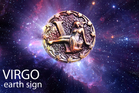 Zodiac sign symbol Virgo over stars and galaxy like astrology concept