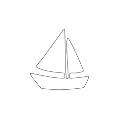 Sailboat continuous line drawing, yacht, sailing boat silhouette single line on a white background, isolated vector illustration, tattoo, print and logo design.