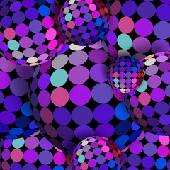 3d balls mosaic macro. Blue lilac pink intensive colors. Dynamic spheres abstract pattern.