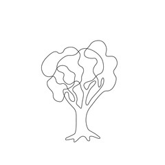 Tree continuous line drawing, tattoo, print and logo design, silhouette single line on a white background, isolated vector illustration.