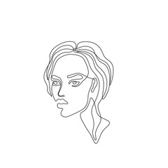 Beautiful girl line art. isolated vector illustration, tattoo, print and logo design, continuous line drawing. Fashion woman silhouette single line on a white background. 
