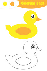 Duck in cartoon style, coloring page, spring education paper game for the development of children, kids preschool activity, printable worksheet, vector illustration